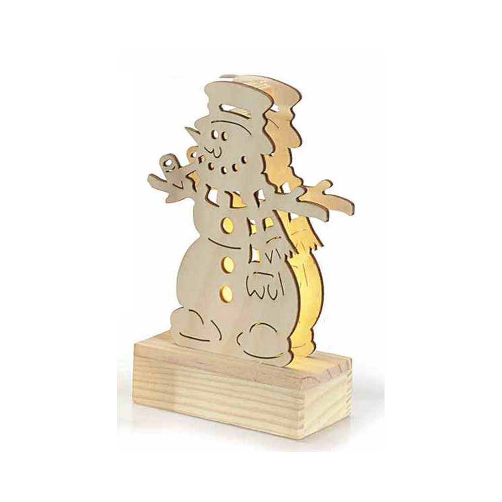 Decorazione natalizia da appoggio in legno lavorato a laser con luce