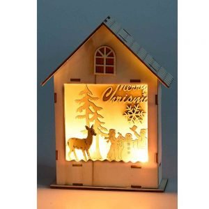 Casetta in legno con paesaggio natalizio e luce Led