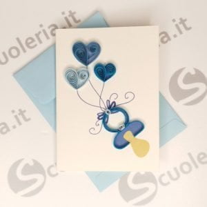 Biglietto auguri mini Origamo Quilling Ciuccio bimbo