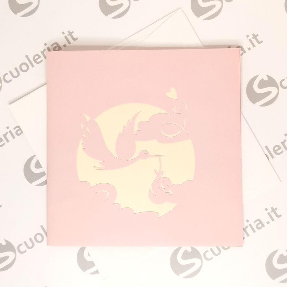 Biglietto auguri Origamo PopUp Cicogna bimba