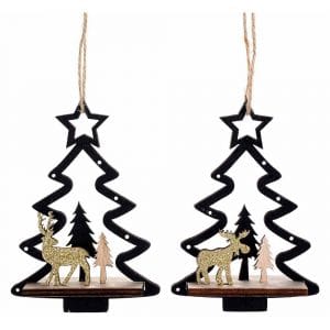 Decorazione natalizia in legno con renna glitter base nera