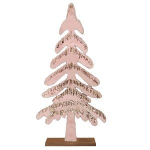 Albero di Natale in legno con pelo rosa e glitter oro