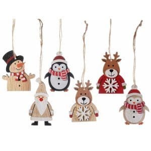 Decorazione in legno con cordino soggetti natalizi colorati
